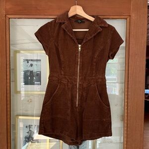 Lulus Short Sleeve Corduroy Romper - Brown- Size S